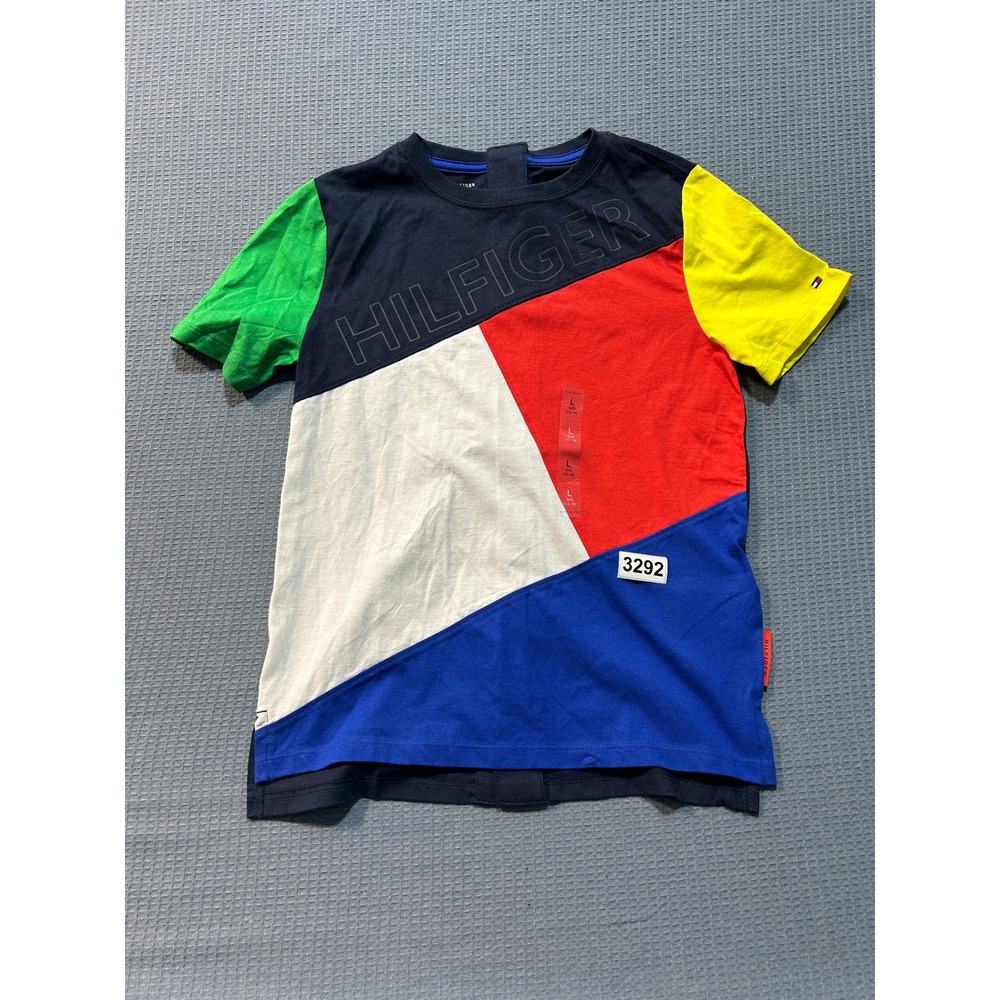 Tommy Hilfiger Adaptive Colorblock Logo T-Shirt Boys Size L Multicolor